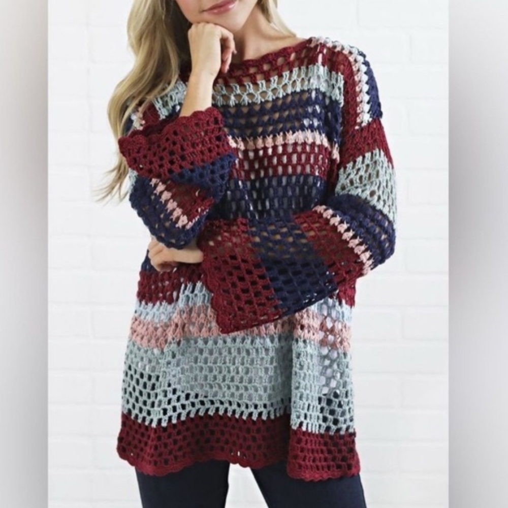 Show Me Your MuMu Paula Pullover Crochet Stripe Sweater